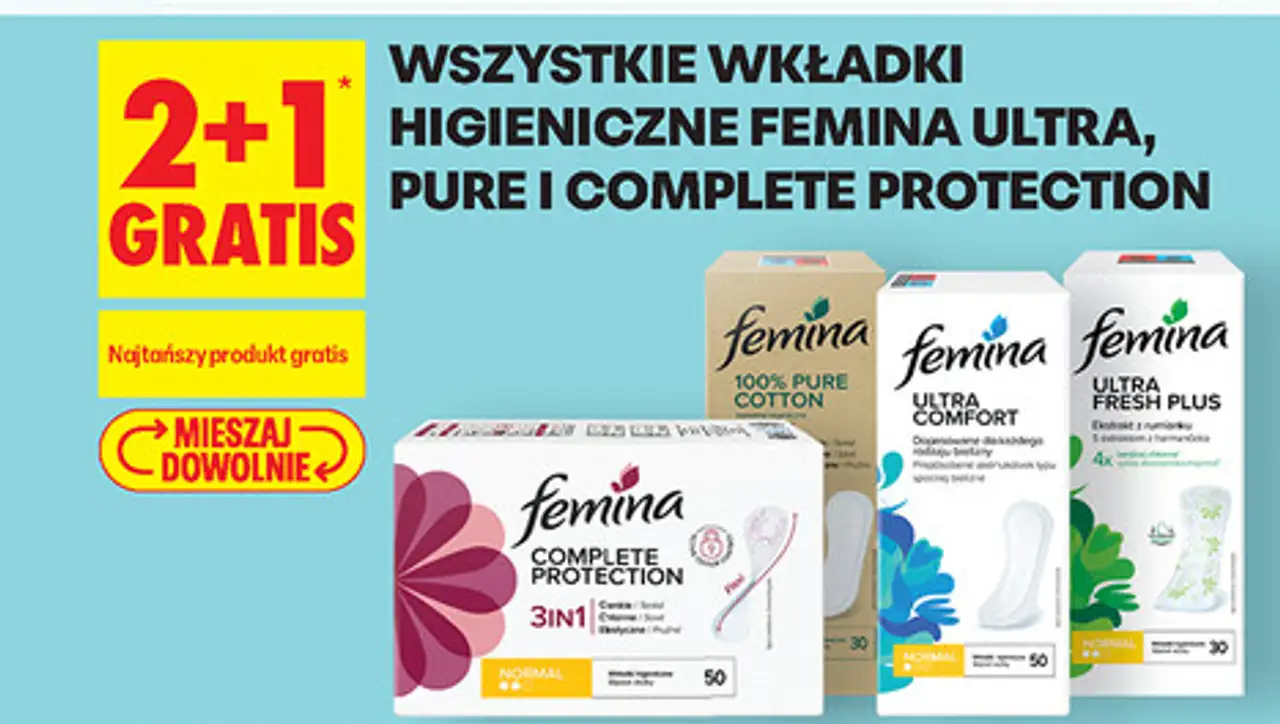Wszystkie wkładki higieniczne Femina Ultra, Pure i Complete Protection
