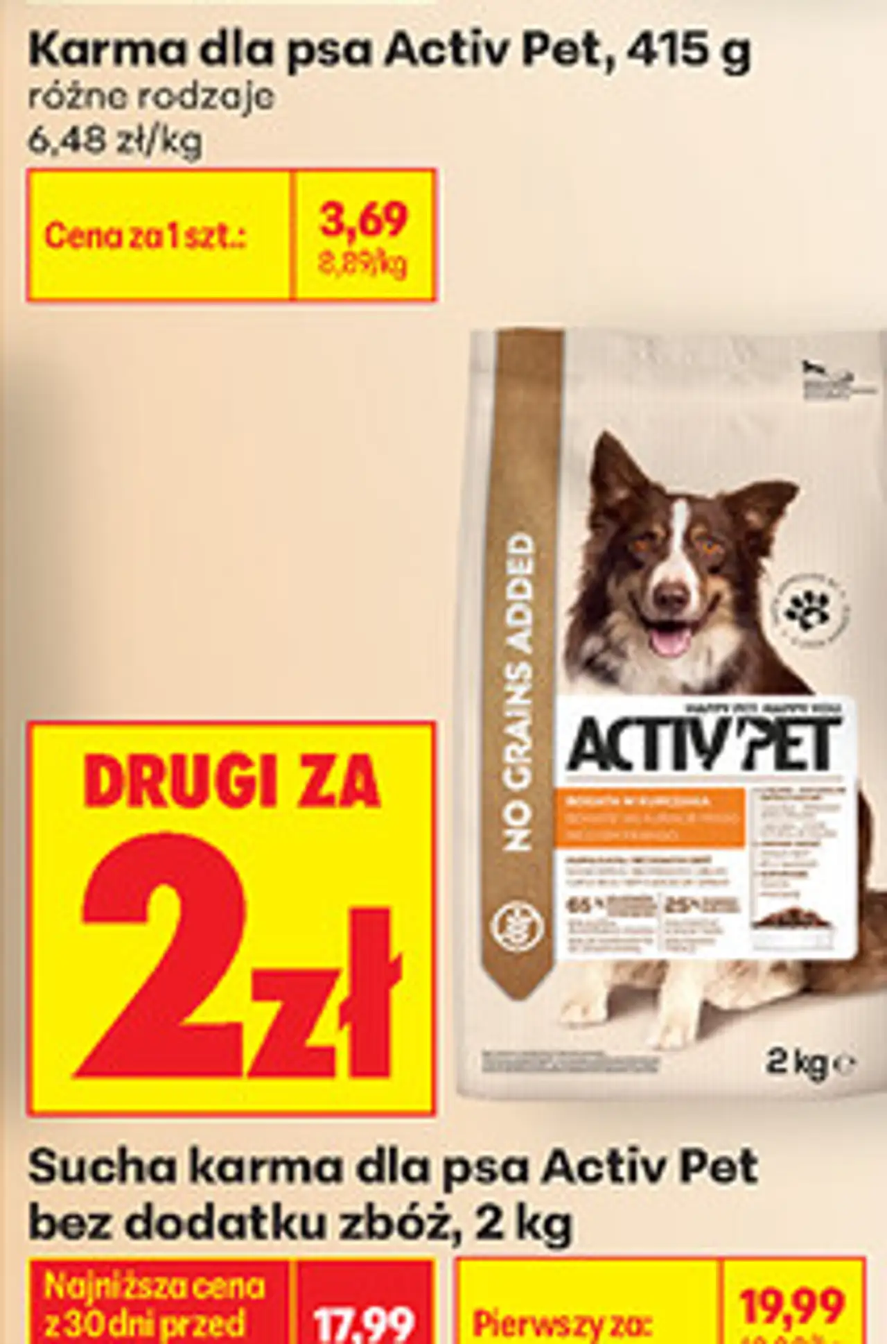 Sucha karma dla psa Activ Pet bez dodatku zbóż, 2 kg