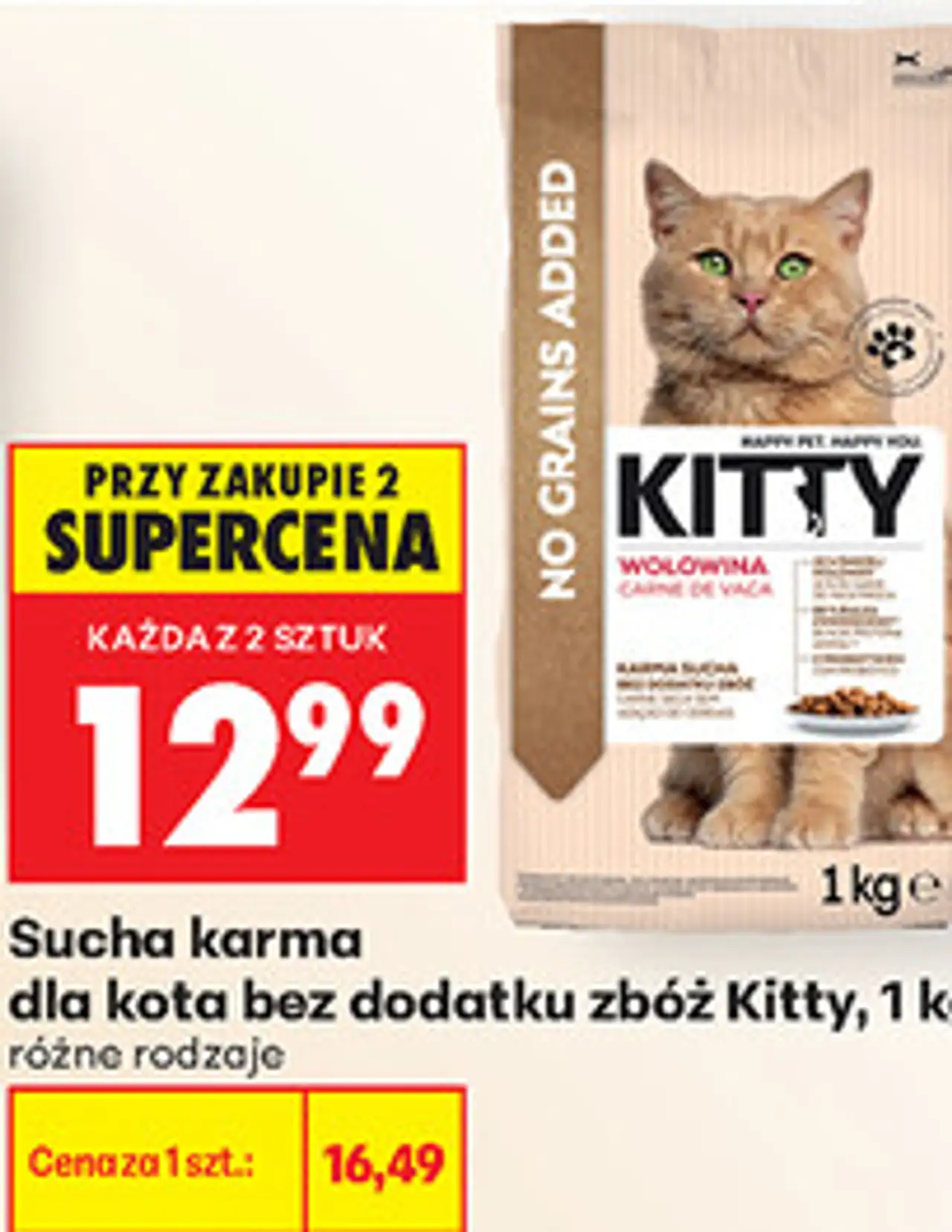 Sucha karma dla kota bez dodatku zbóż Kitty, 1 kg