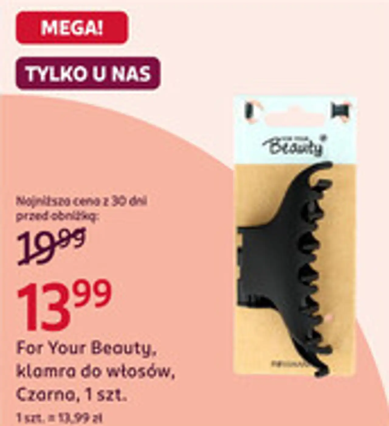 For Your Beauty, klamra do włosów, Czarna, 1 szt.