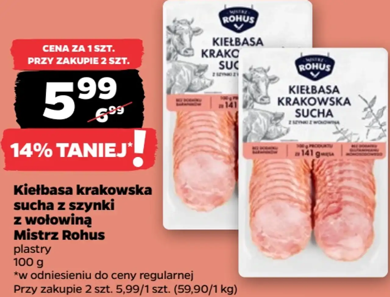 Kiełbasa krakowska sucha z szynki z wołowiną Mistrz Rohus