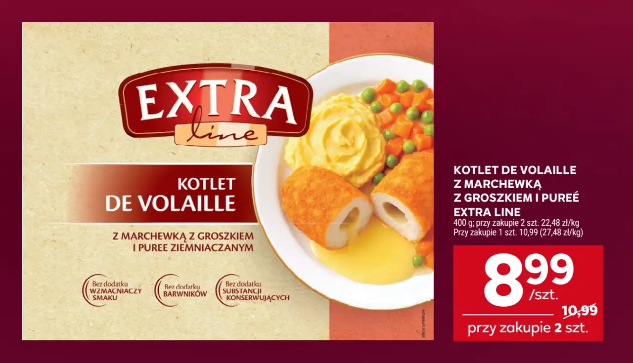 Kotlet de Volaille z marchewką z groszkiem i pureé Extra Line