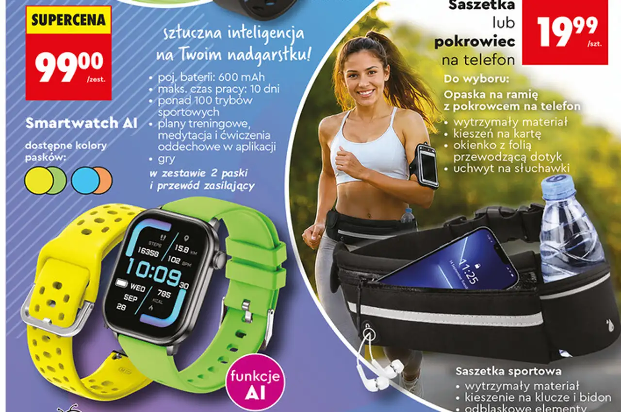 Smartwatch AI, saszetka sportowa lub pokrowiec na telefon