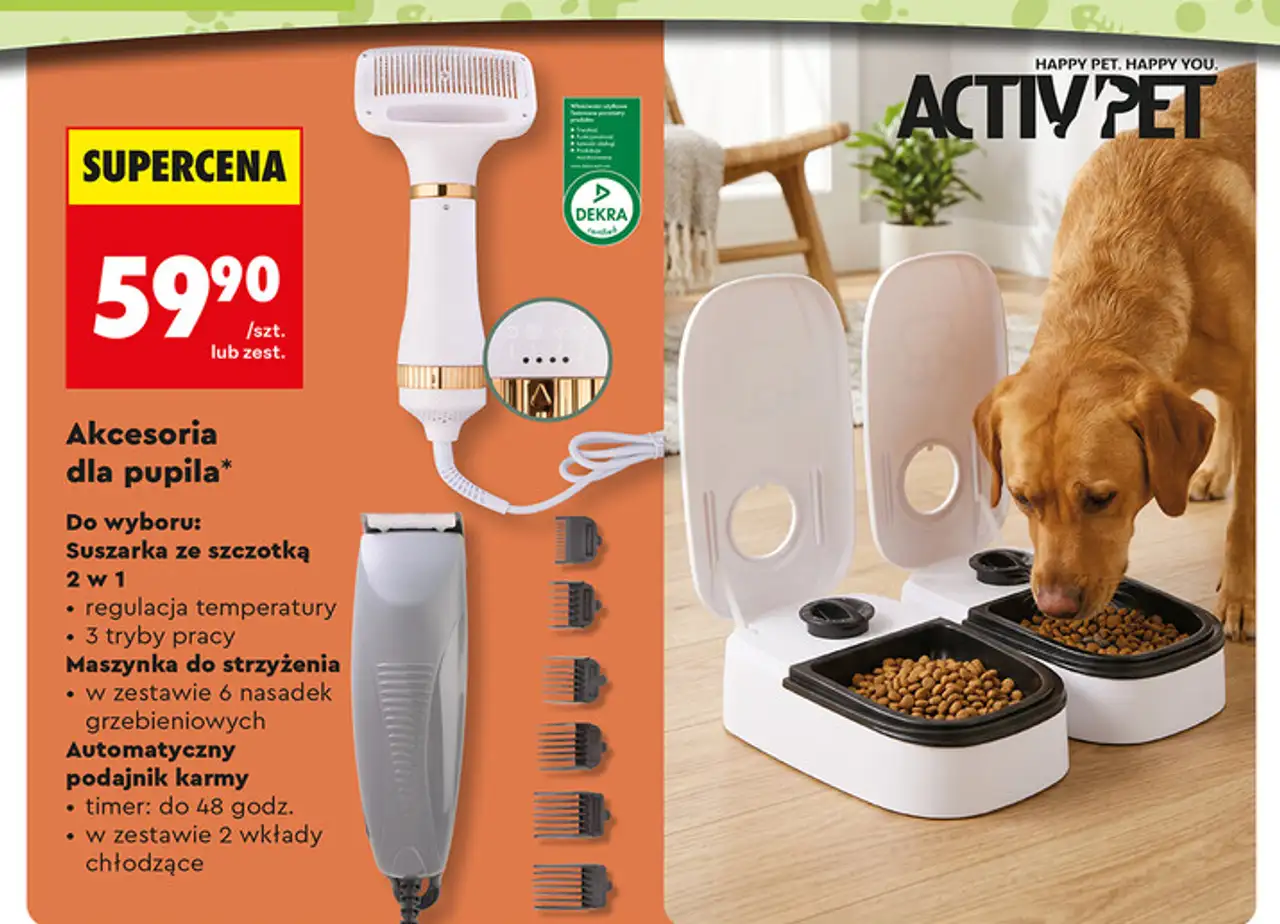 Activ Pet Akcesoria dla pupila (Suszarka ze szczotką 2 w 1, Maszynka do strzyżenia, Automatyczny podajnik karmy)