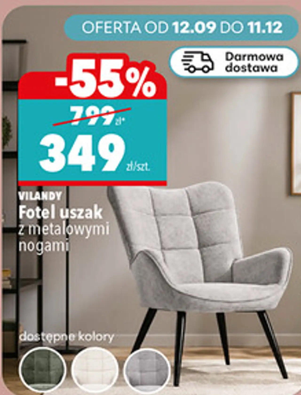 Fotel uszak z metalowymi nogami Vilandy