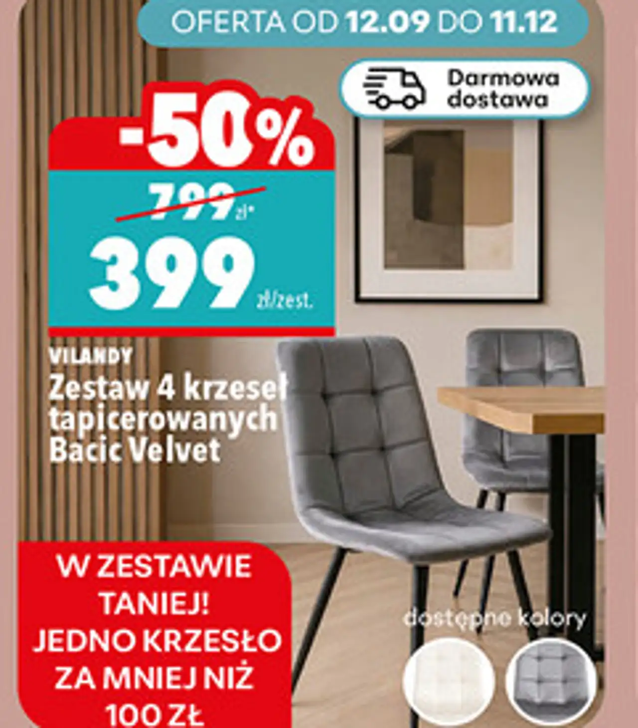 Zestaw 4 krzeseł tapicerowanych Bacic Velvet Vilandy