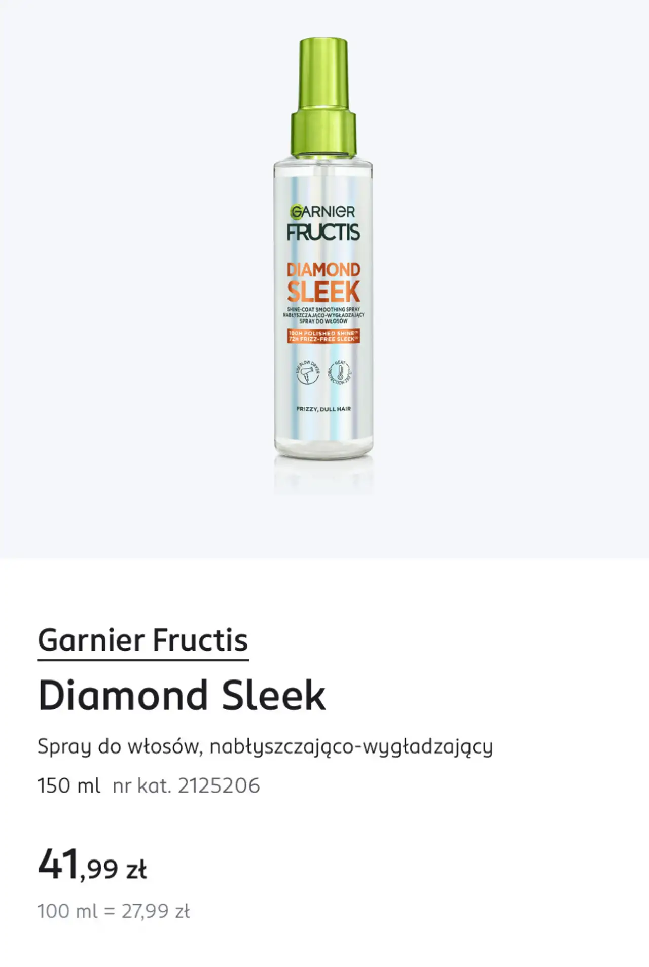 Garnier Fructis Diamond Sleek Spray do włosów, nabłyszczająco-wygładzający