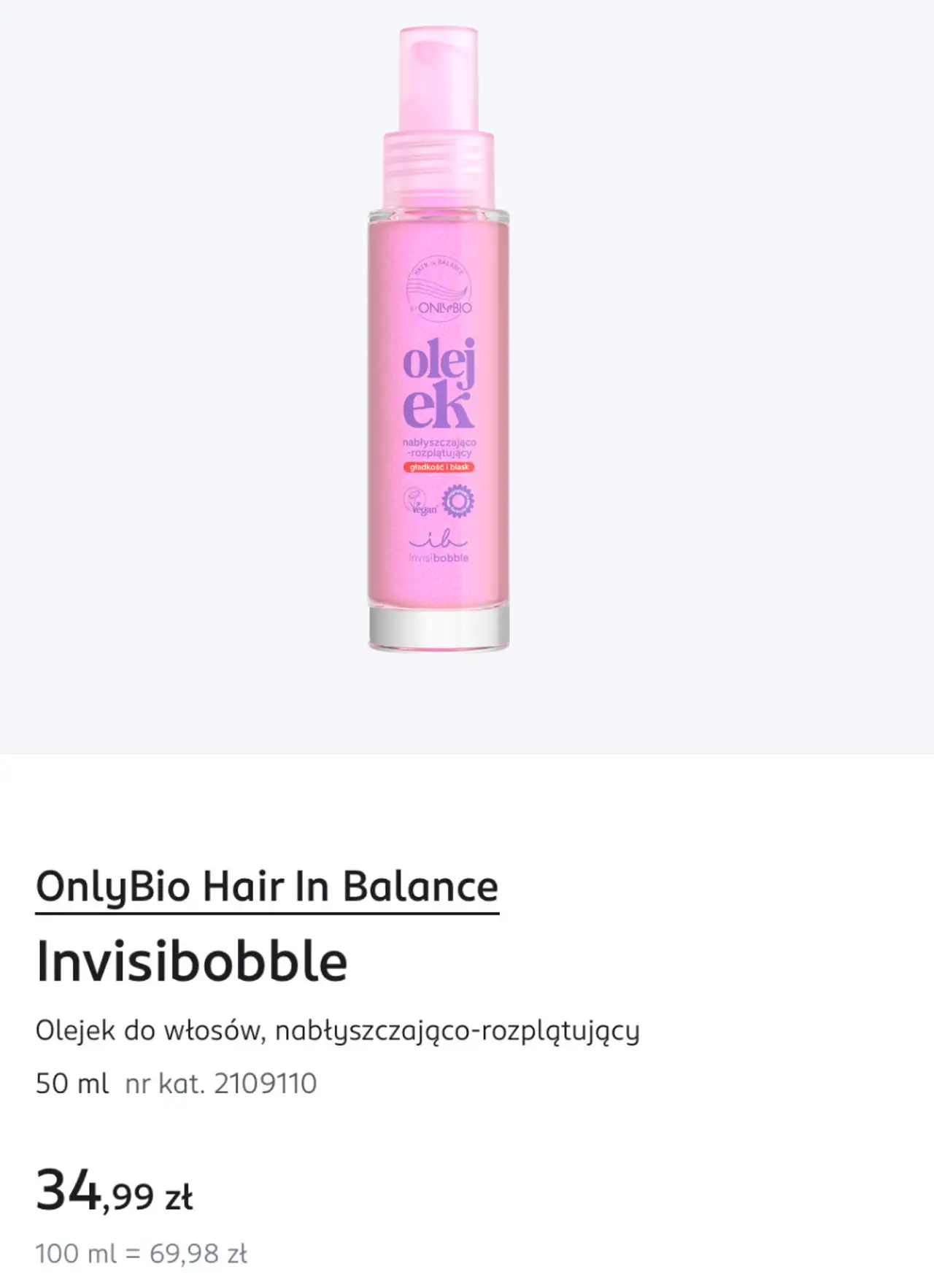 OnlyBio Hair In Balance Invisibobble Olejek do włosów, nabłyszczająco-rozplątujący