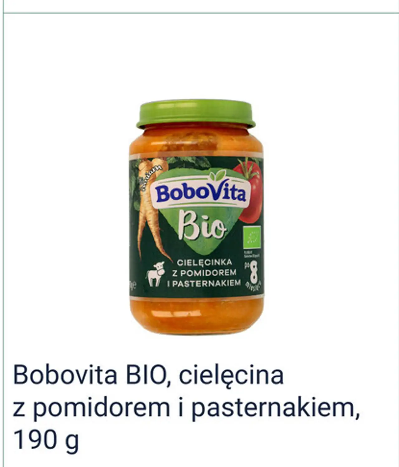 Bobovita BIO, cielęcina z pomidorem i pasternakiem, 190 g