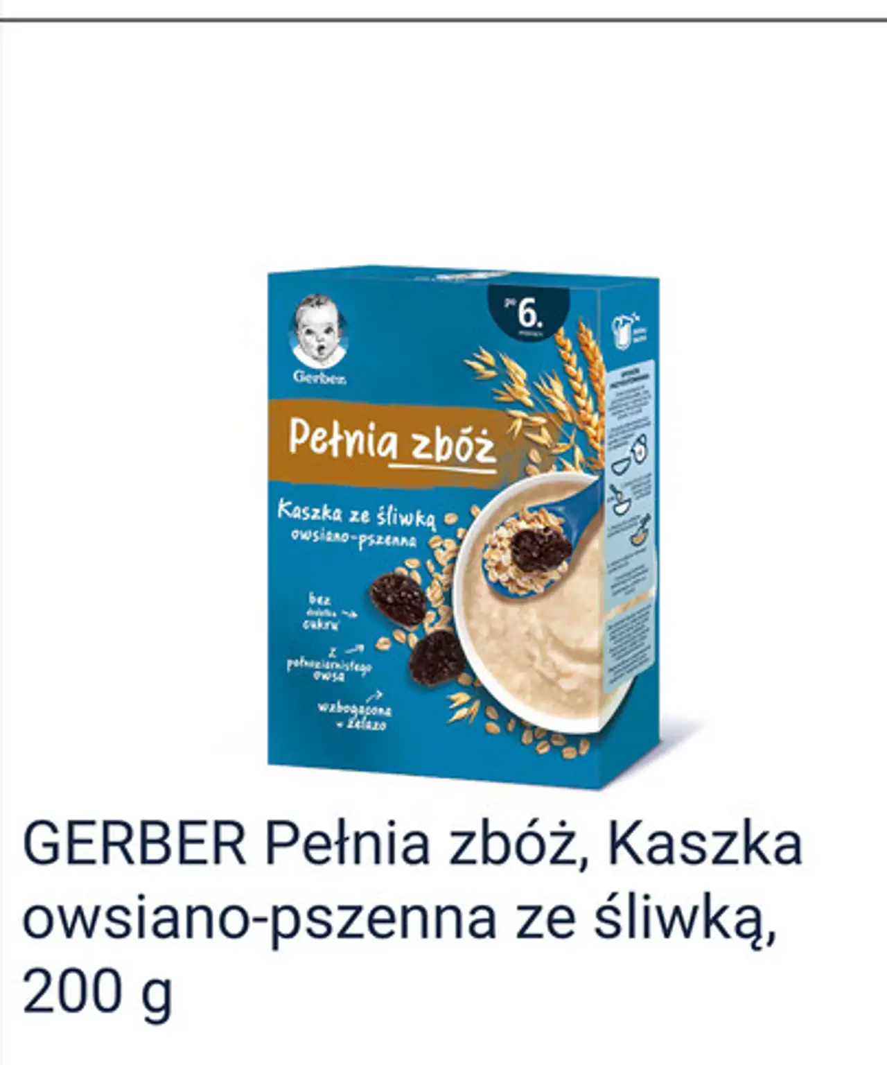 GERBER Pełnia zbóż, Kaszka owsiano-pszenna ze śliwką, 200 g