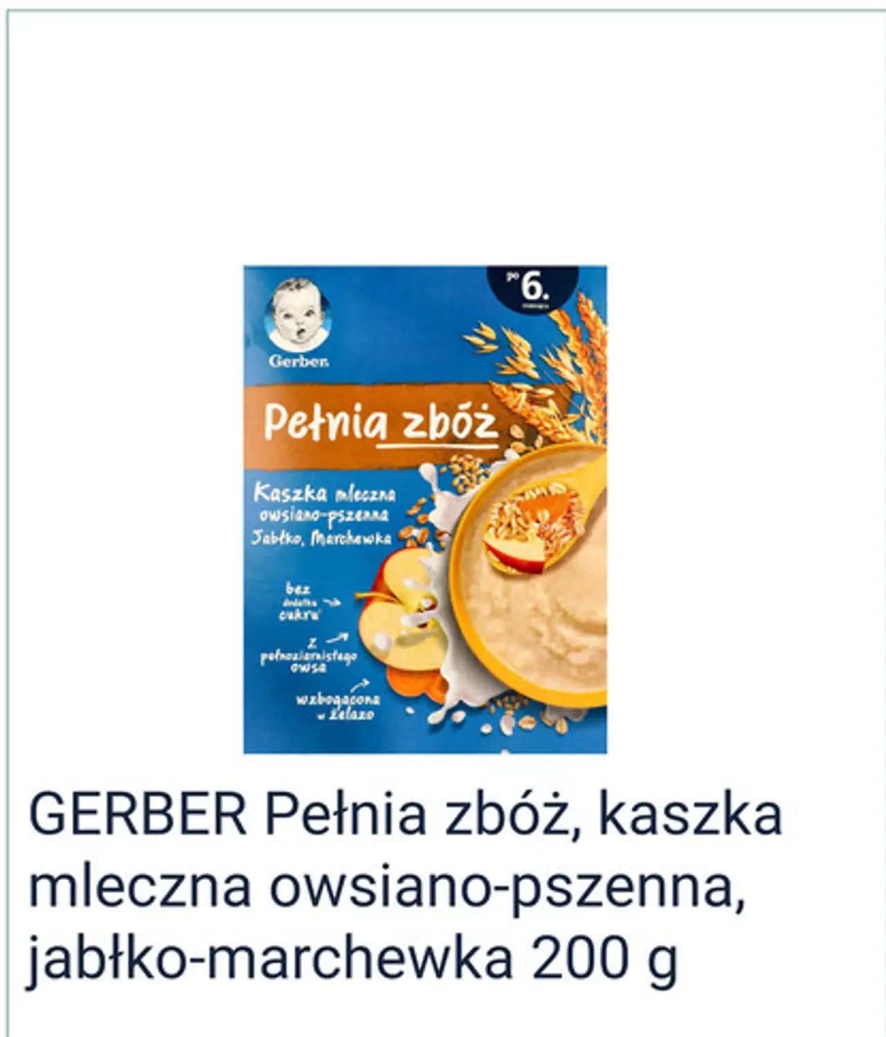 GERBER Pełnia zbóż, kaszka mleczna owsiano-pszenna, jabłko-marchewka 200 g