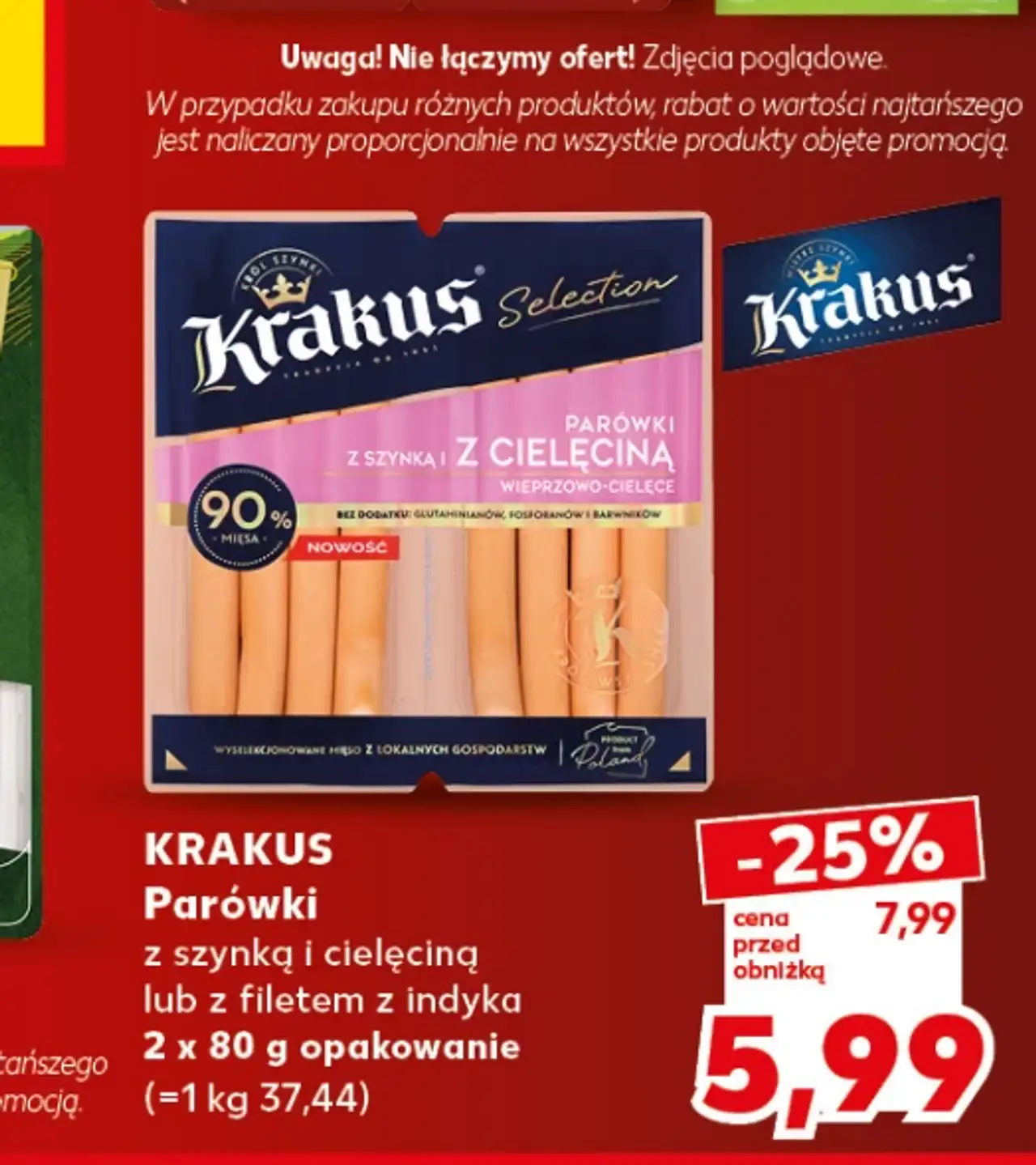 Krakus Parówki z szynką i cielęciną lub z filetem z indyka