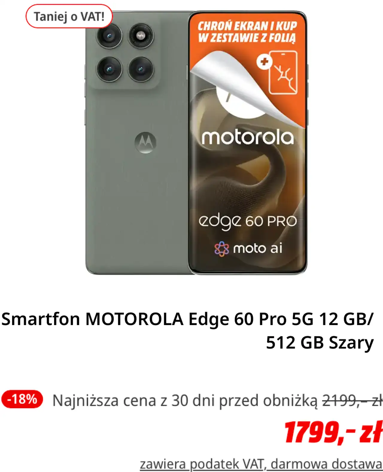 Smartfon MOTOROLA Edge 60 Pro 5G 12 GB/ 512 GB Szary