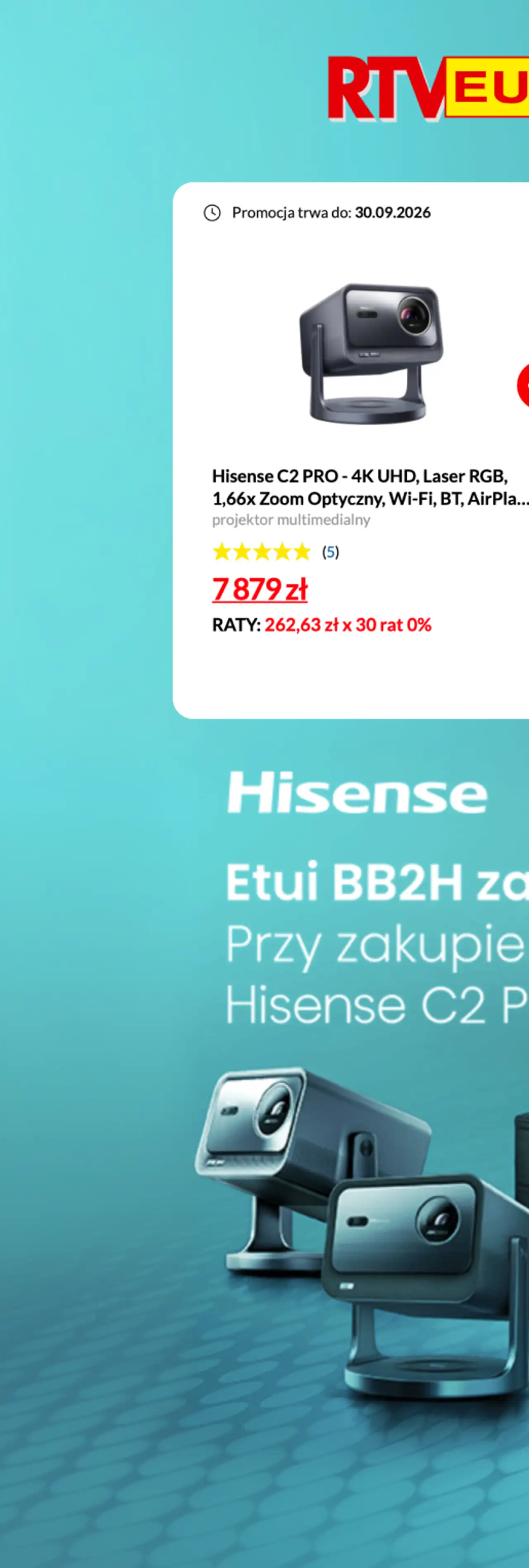 Hisense C2 PRO - 4K UHD, Laser RGB, 1,66x Zoom Optyczny, Wi-Fi, BT, AirPlay... projektor multimedialny
