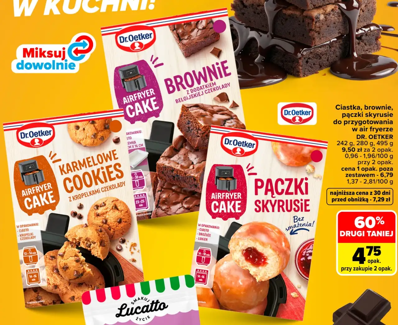 Ciastka, brownie, pączki skyrusie do przygotowania w air fryerze Dr. Oetker
