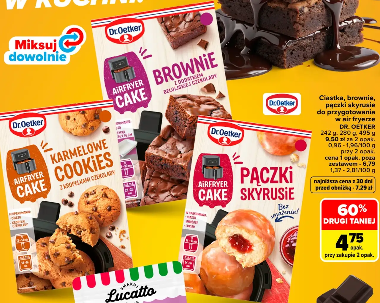 Ciastka, brownie, pączki skyrusie do przygotowania w air fryerze Dr. Oetker