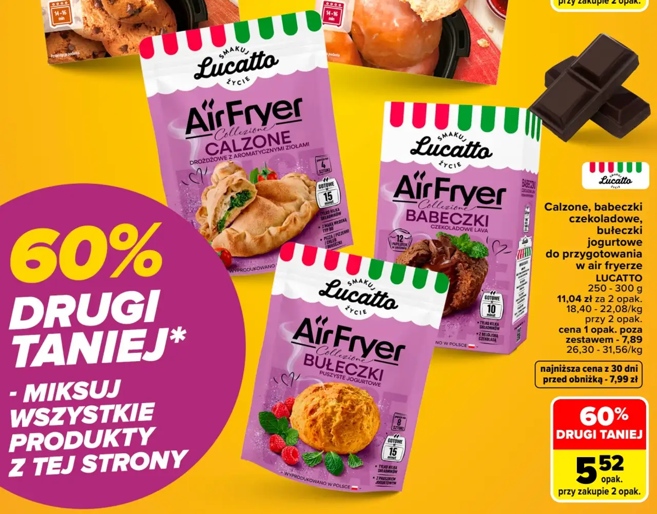Calzone, babeczki czekoladowe, bułeczki jogurtowe do przygotowania w air fryerze Lucatto