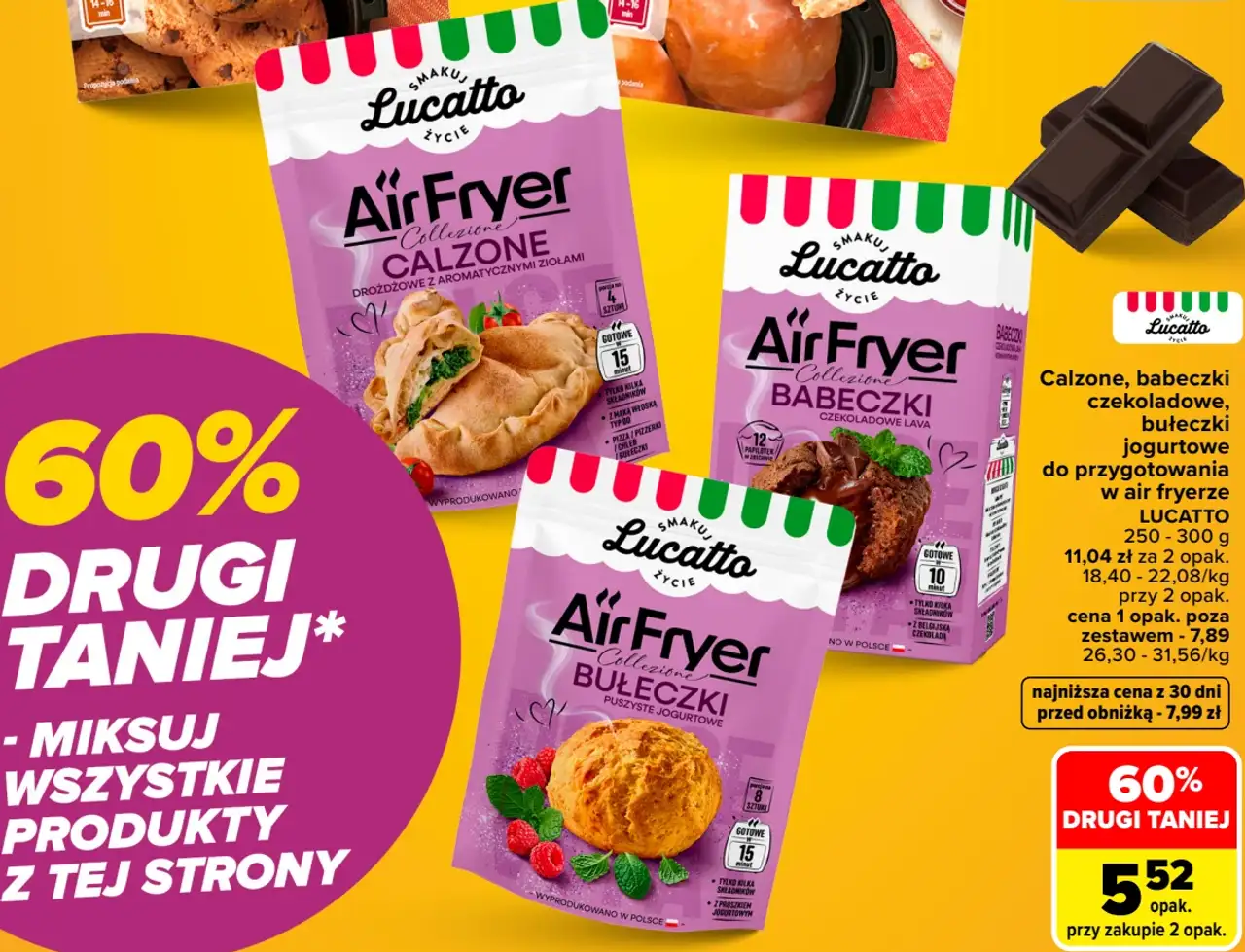 Calzone, babeczki czekoladowe, bułeczki jogurtowe do przygotowania w air fryerze Lucatto
