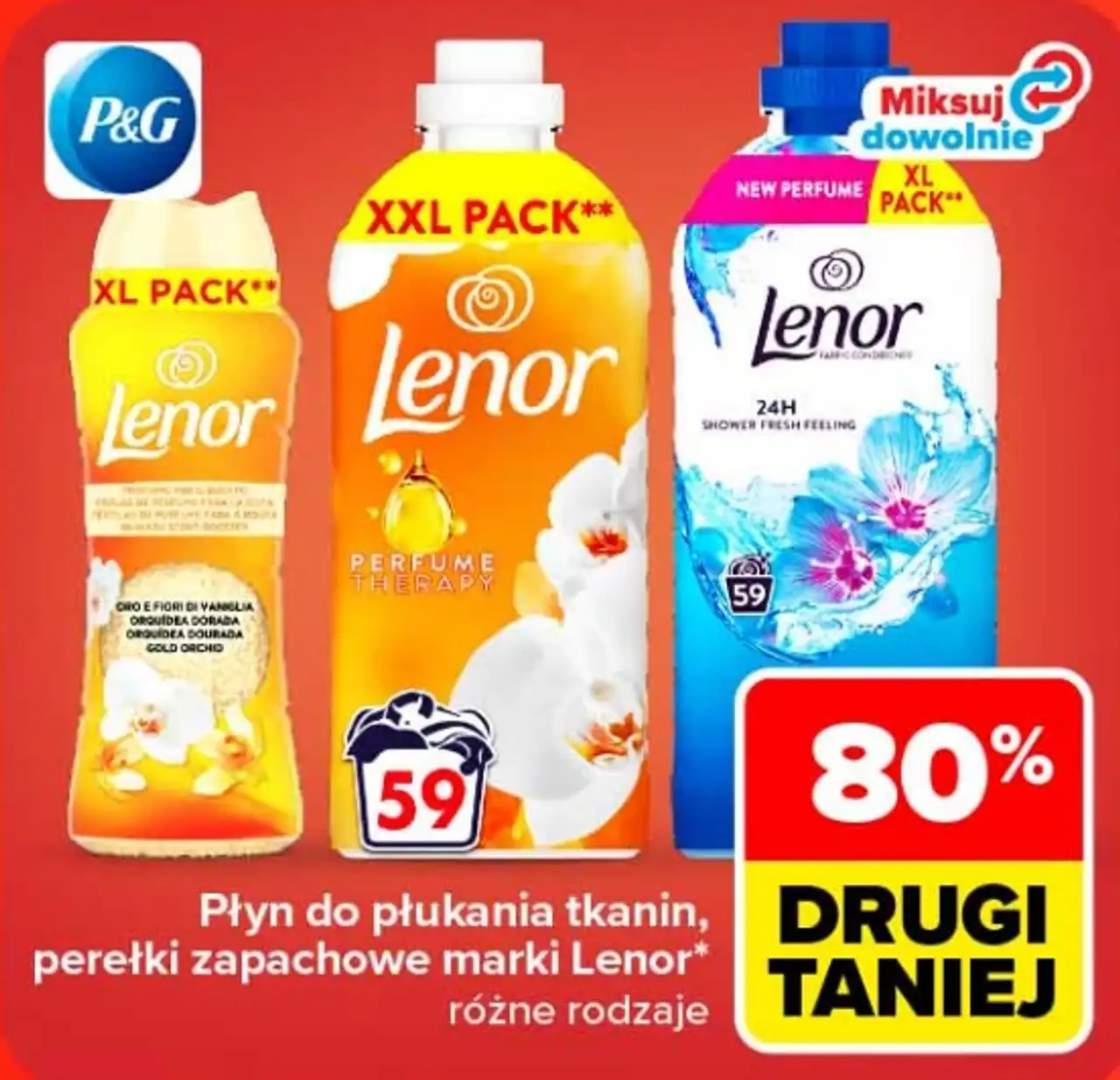 Płyn do płukania tkanin, perełki zapachowe marki Lenor