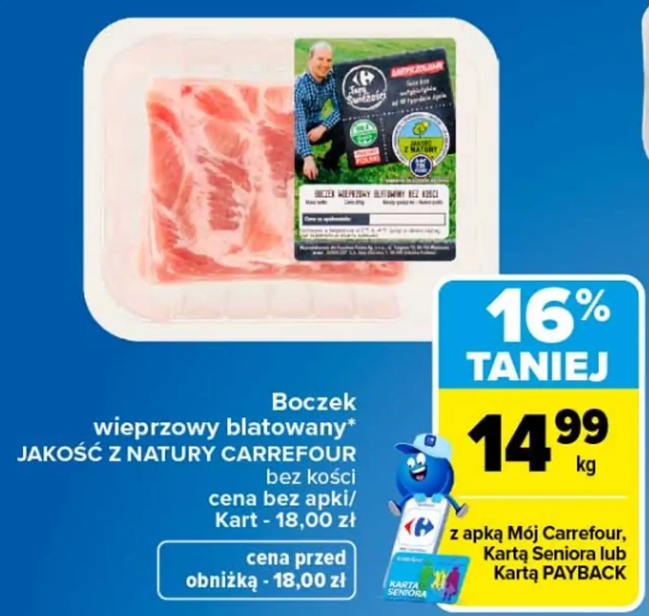 Boczek wieprzowy blatowany bez kości Jakość z Natury Carrefour