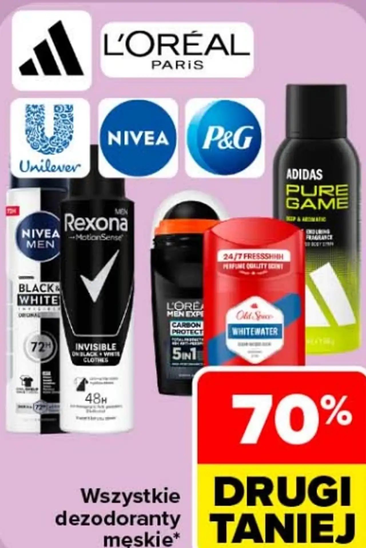 Wszystkie dezodoranty męskie L'Oréal, Nivea, Rexona, Old Spice, Adidas