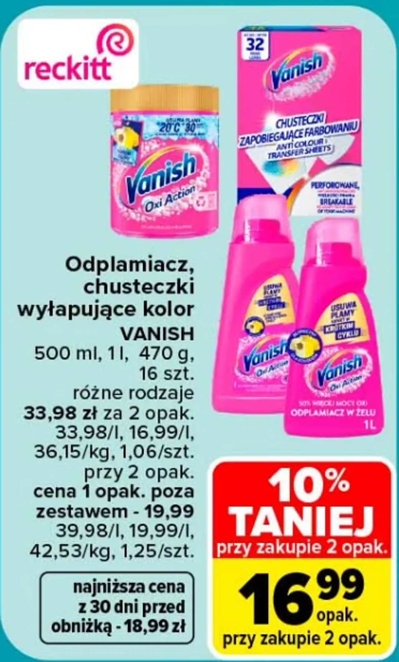 Odplamiacz, chusteczki wyłapujące kolor VANISH