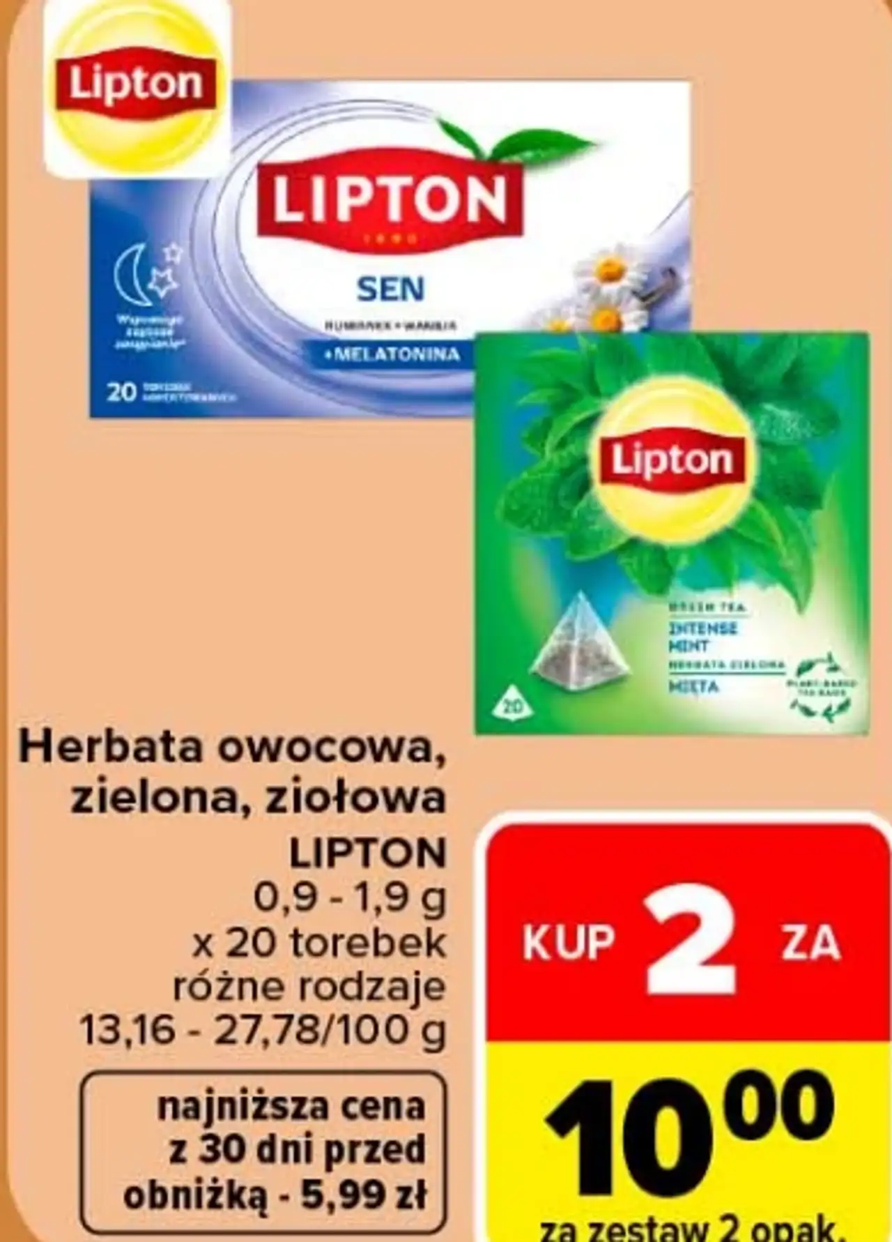 Herbata owocowa, ziołowa Lipton
