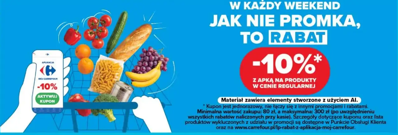 Rabat -10% w każdy weekend z aplikacją Mój Carrefour na produkty w cenie regularnej