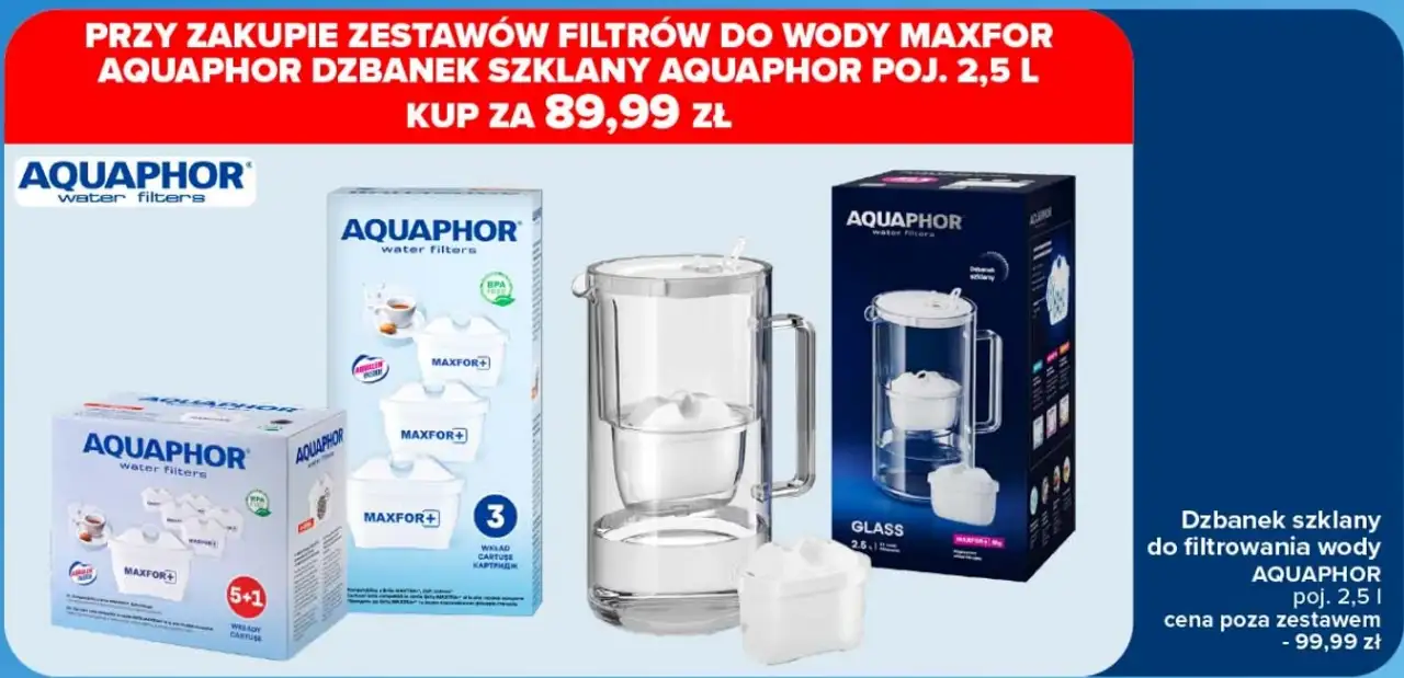 Dzbanek szklany do filtrowania wody Aquaphor poj. 2,5 l przy zakupie zestawów filtrów do wody Maxfor Aquaphor