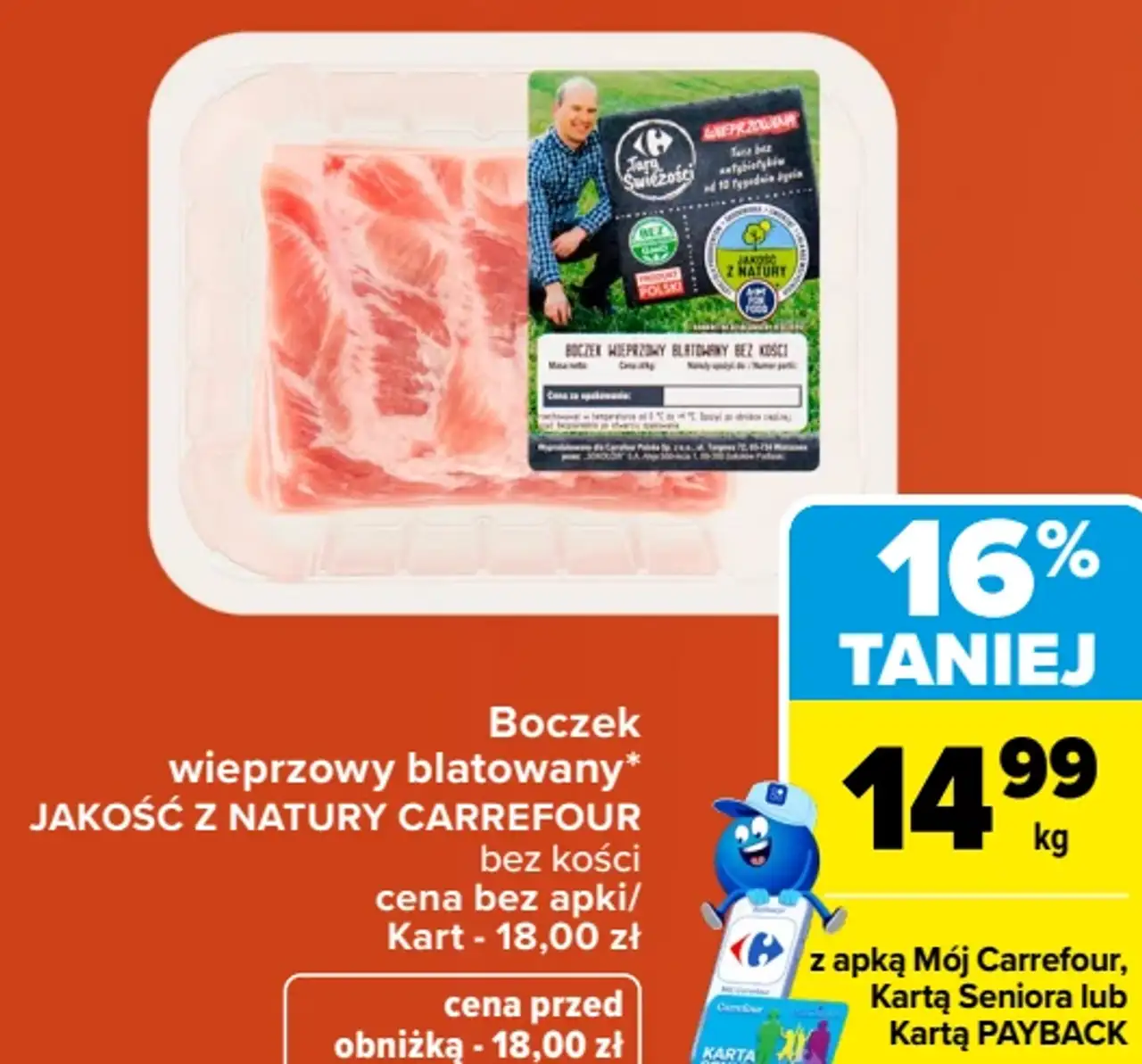 Boczek wieprzowy blatowany bez kości Jakość z Natury Carrefour