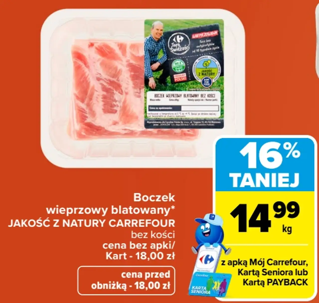 Boczek wieprzowy blatowany Jakość z Natury Carrefour bez kości