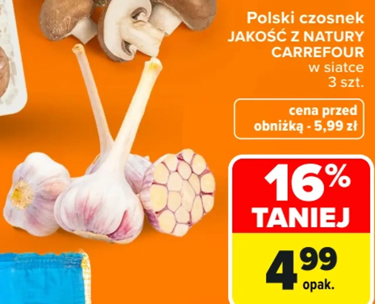 Polski czosnek JAKOŚĆ Z NATURY CARREFOUR w siatce 3 szt.