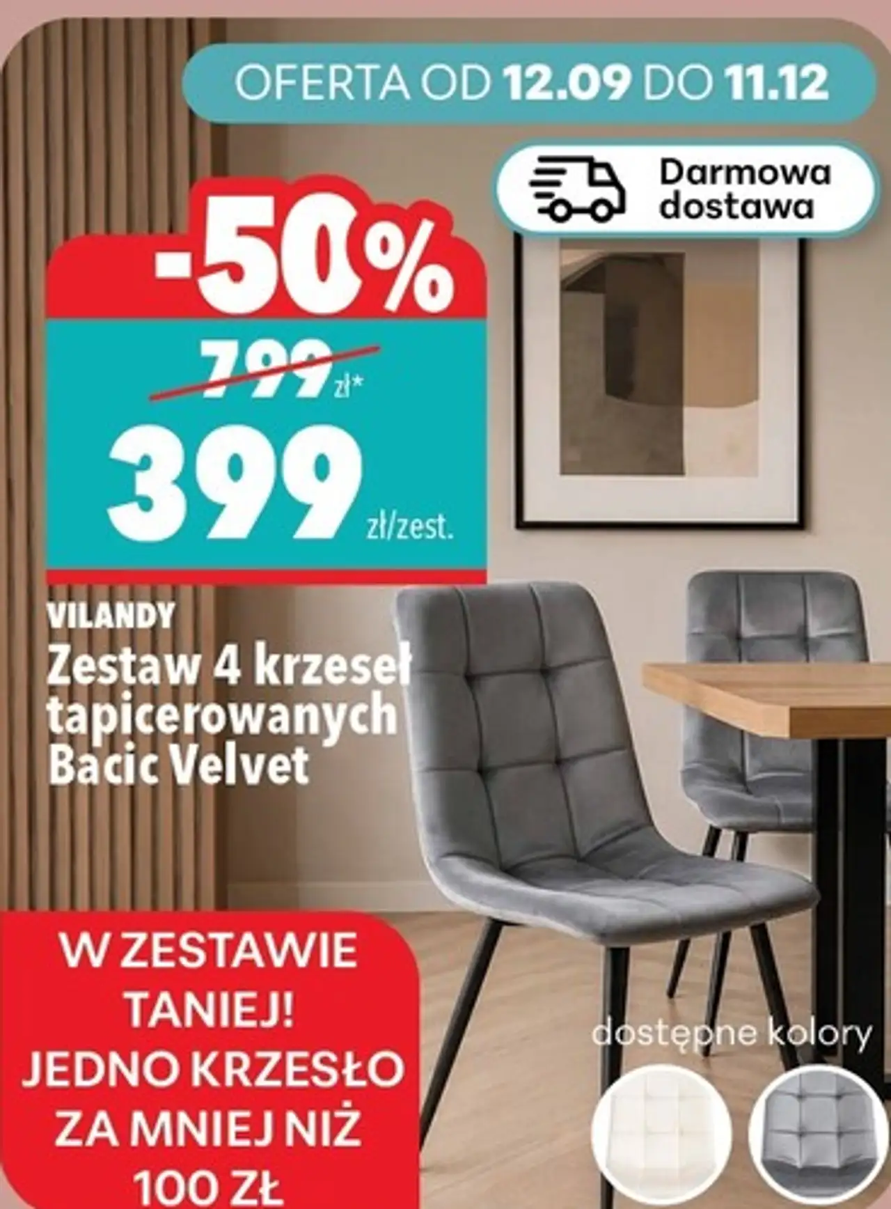 Zestaw 4 krzeseł tapicerowanych Vilandy Bacic Velvet