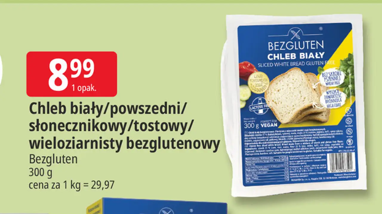 Chleb biały/powszedni/słonecznikowy/tostowy/wieloziarnisty bezglutenowy Bezgluten