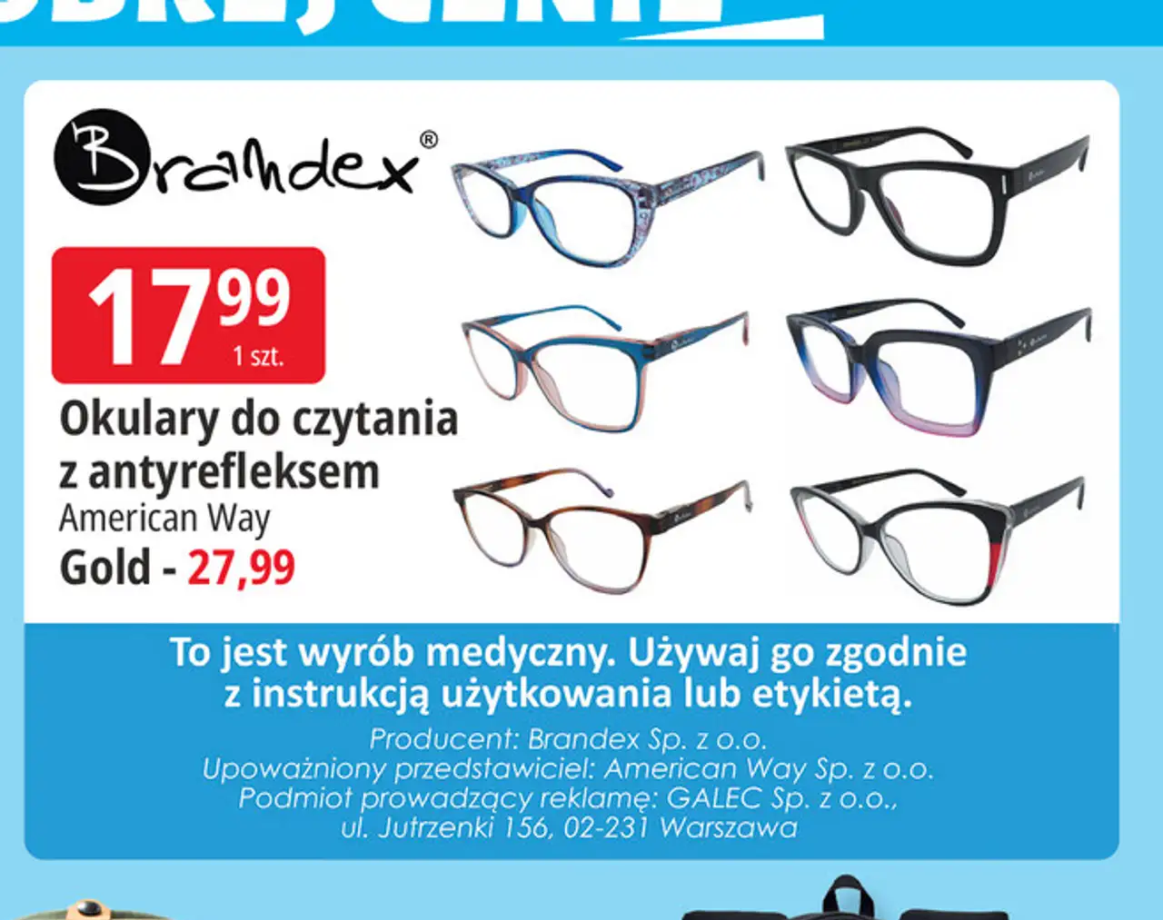 Okulary do czytania z antyrefleksem American Way Gold