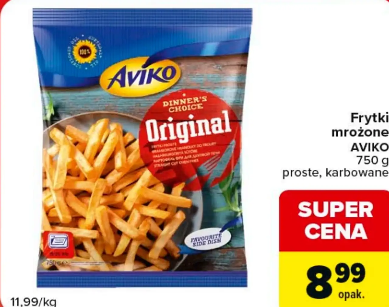 Frytki mrożone Aviko proste, karbowane