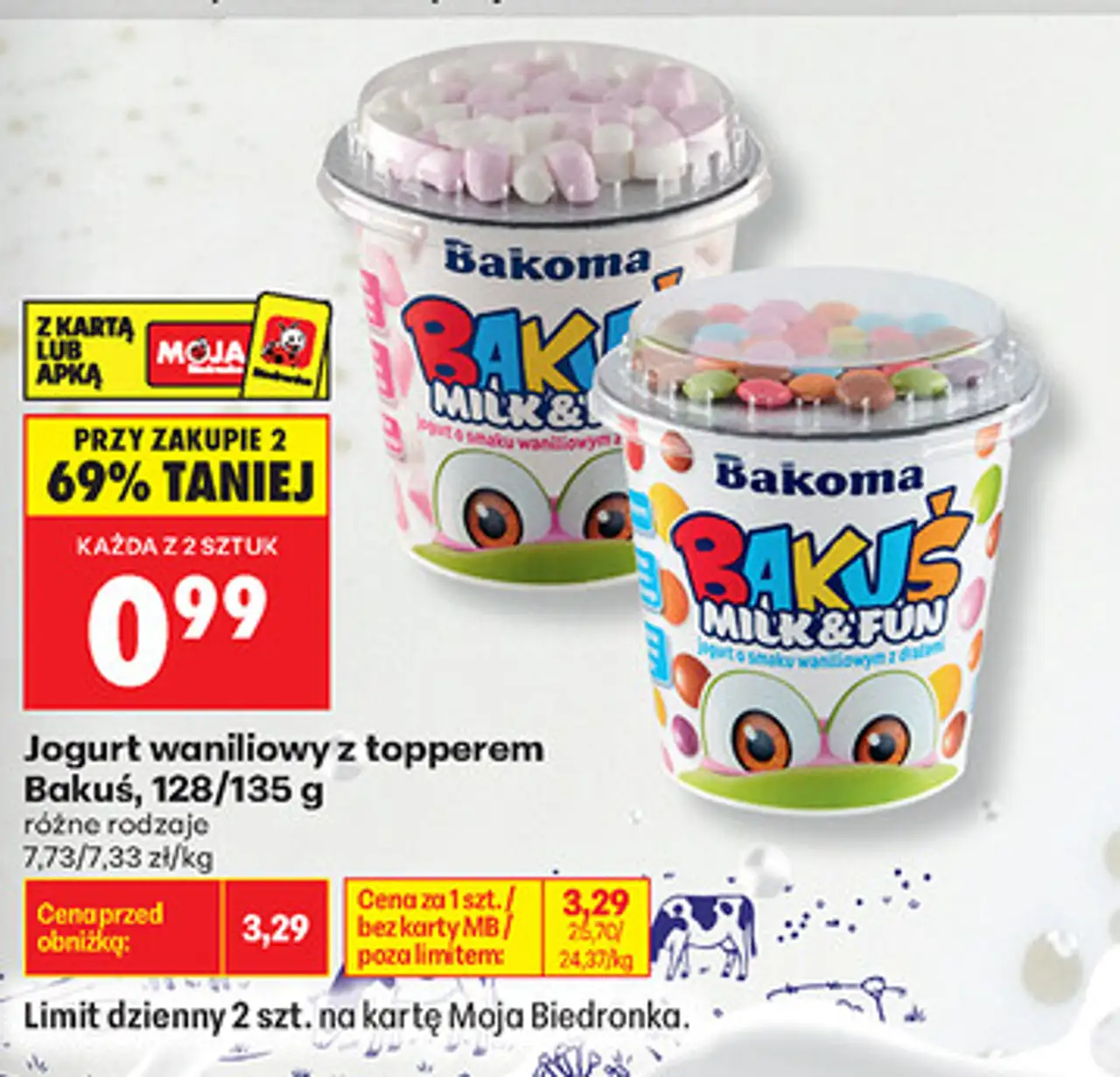 Jogurt waniliowy z topperem Bakuś