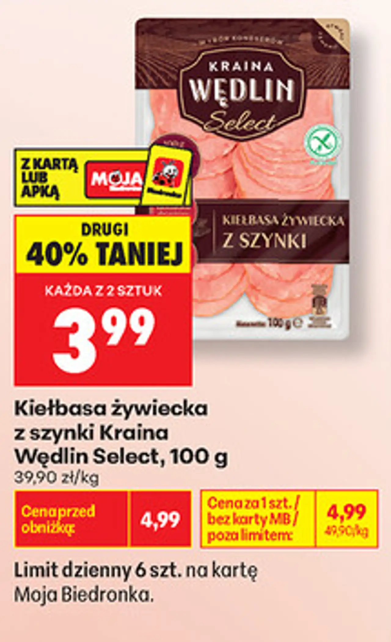 Kiełbasa żywiecka z szynki Kraina Wędlin Select, 100 g