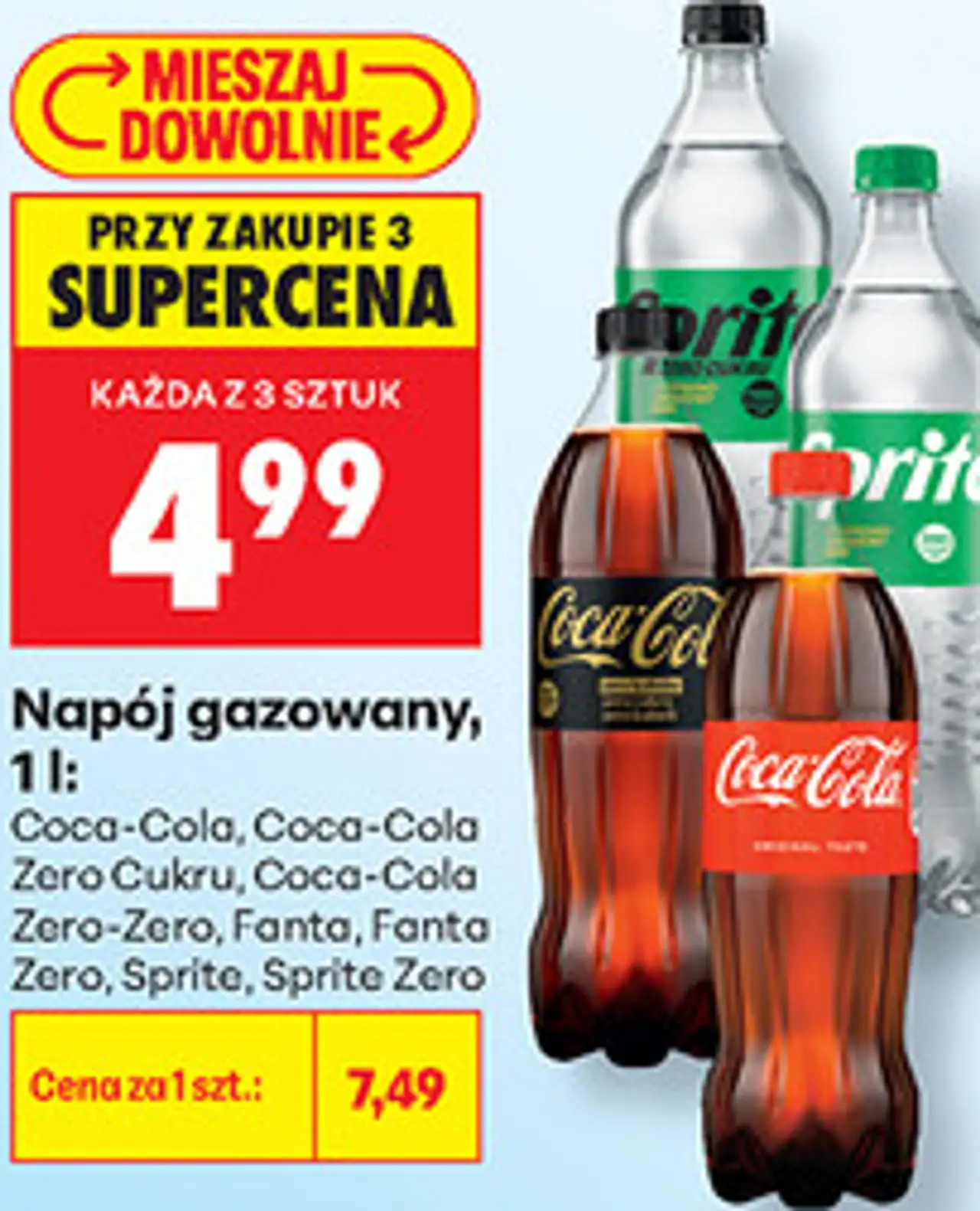 Napój gazowany Coca-Cola, Coca-Cola Zero Cukru, Coca-Cola Zero-Zero, Fanta, Fanta Zero, Sprite, Sprite Zero