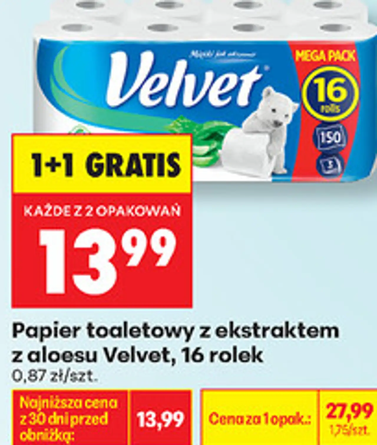 Papier toaletowy z ekstraktem z aloesu Velvet