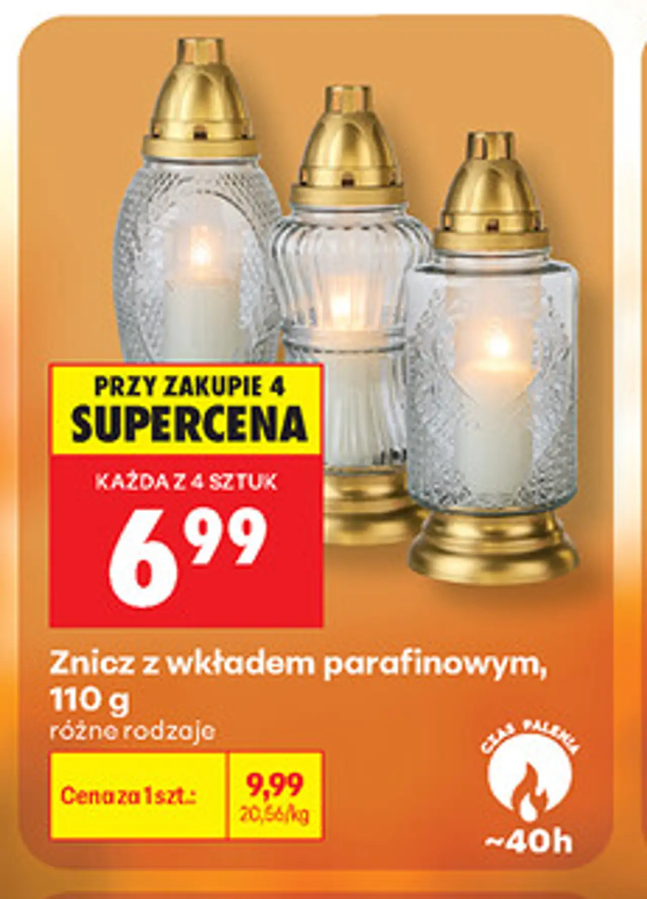 Znicz z wkładem parafinowym, 110 g, różne rodzaje