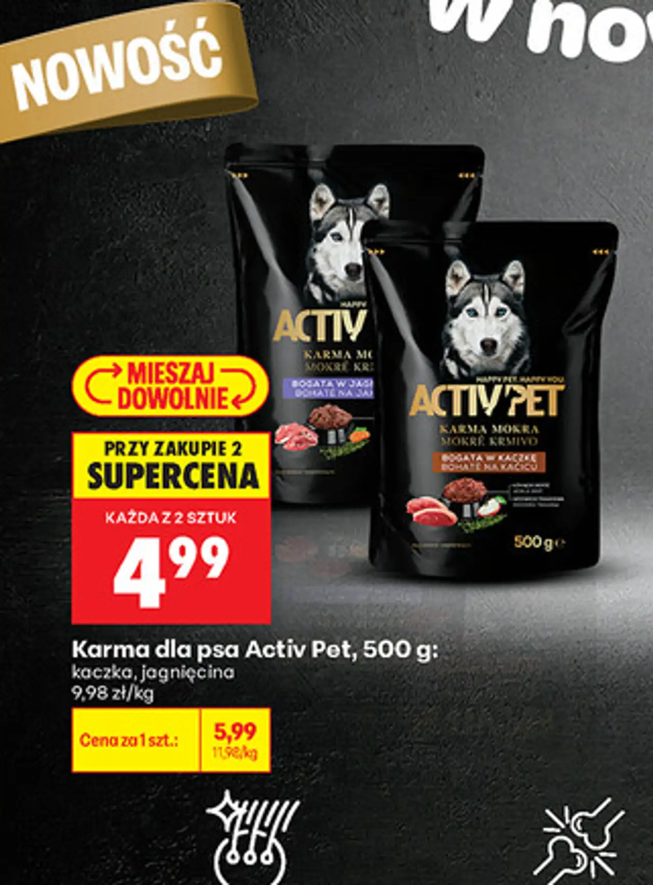 Karma dla psa Activ'Pet, 500 g: kaczka, jagnięcina
