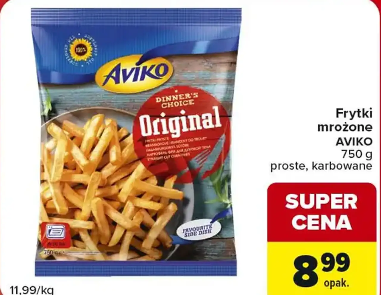 Frytki mrożone AVIKO proste, karbowane