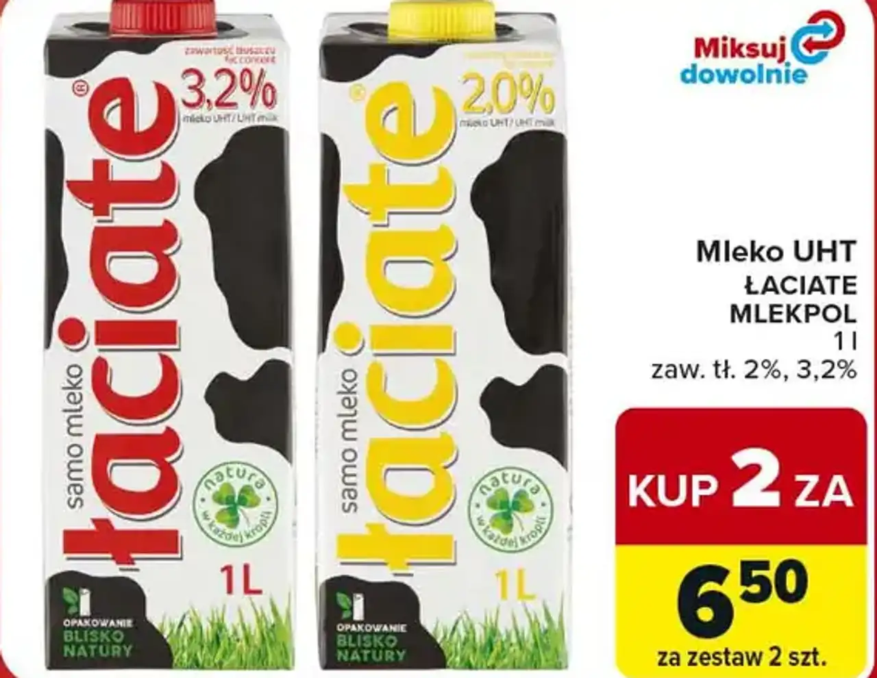Mleko UHT ŁACIATE MLEKPOL zaw. tł. 2%, 3,2%