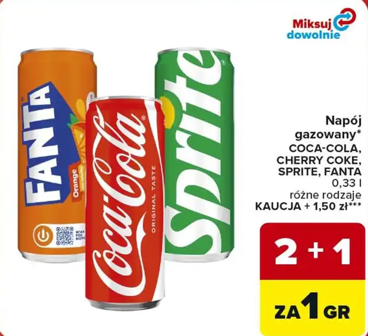 Napój gazowany Coca-Cola, Cherry Coke, Sprite, Fanta