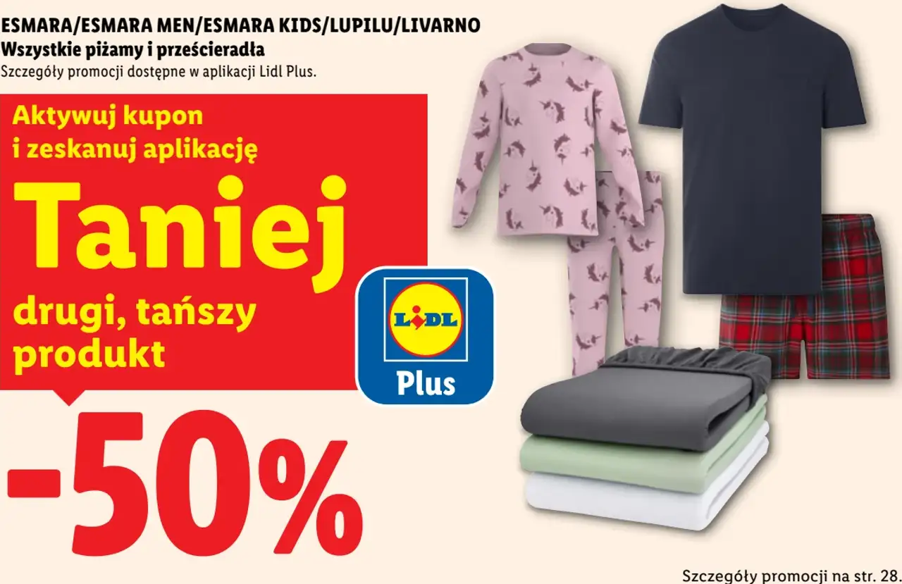Wszystkie piżamy i prześcieradła Esmara, Esmara Men, Esmara Kids, Lupilu, Livarno