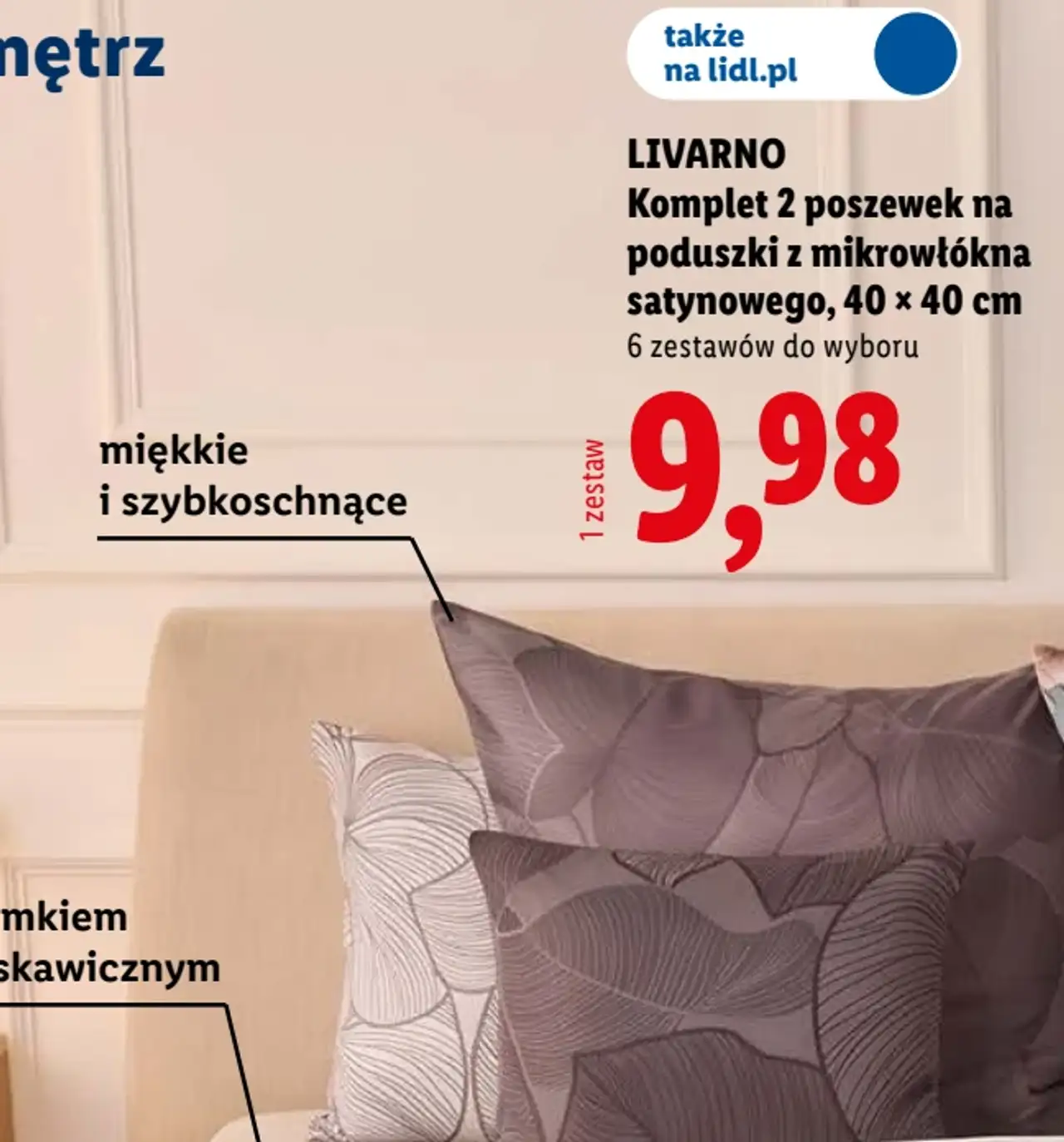 LIVARNO Komplet 2 poszewek na poduszki z mikrowłókna satynowego, 40 × 40 cm