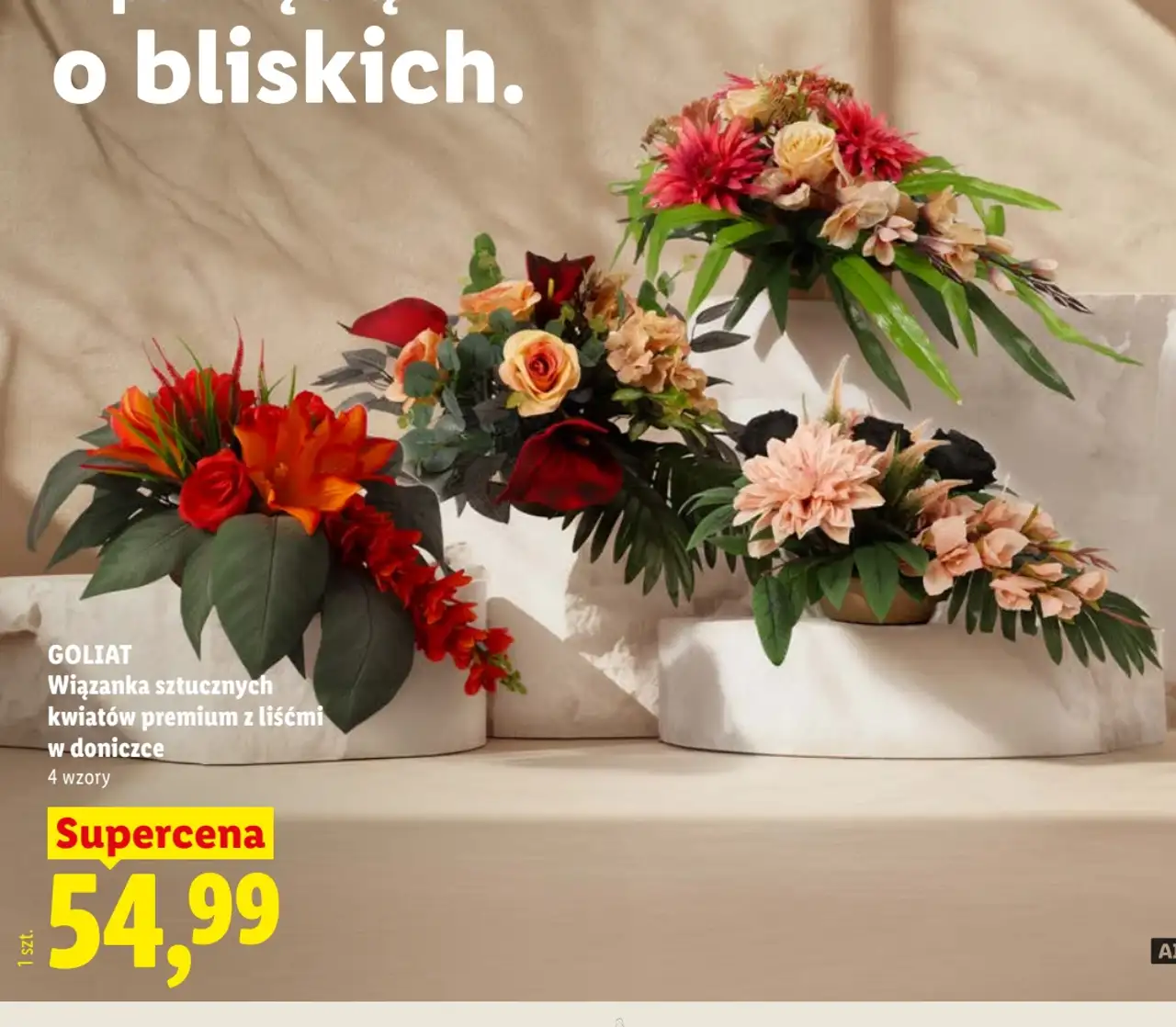 GOLIAT Wiązanka sztucznych kwiatów premium z liśćmi w doniczce