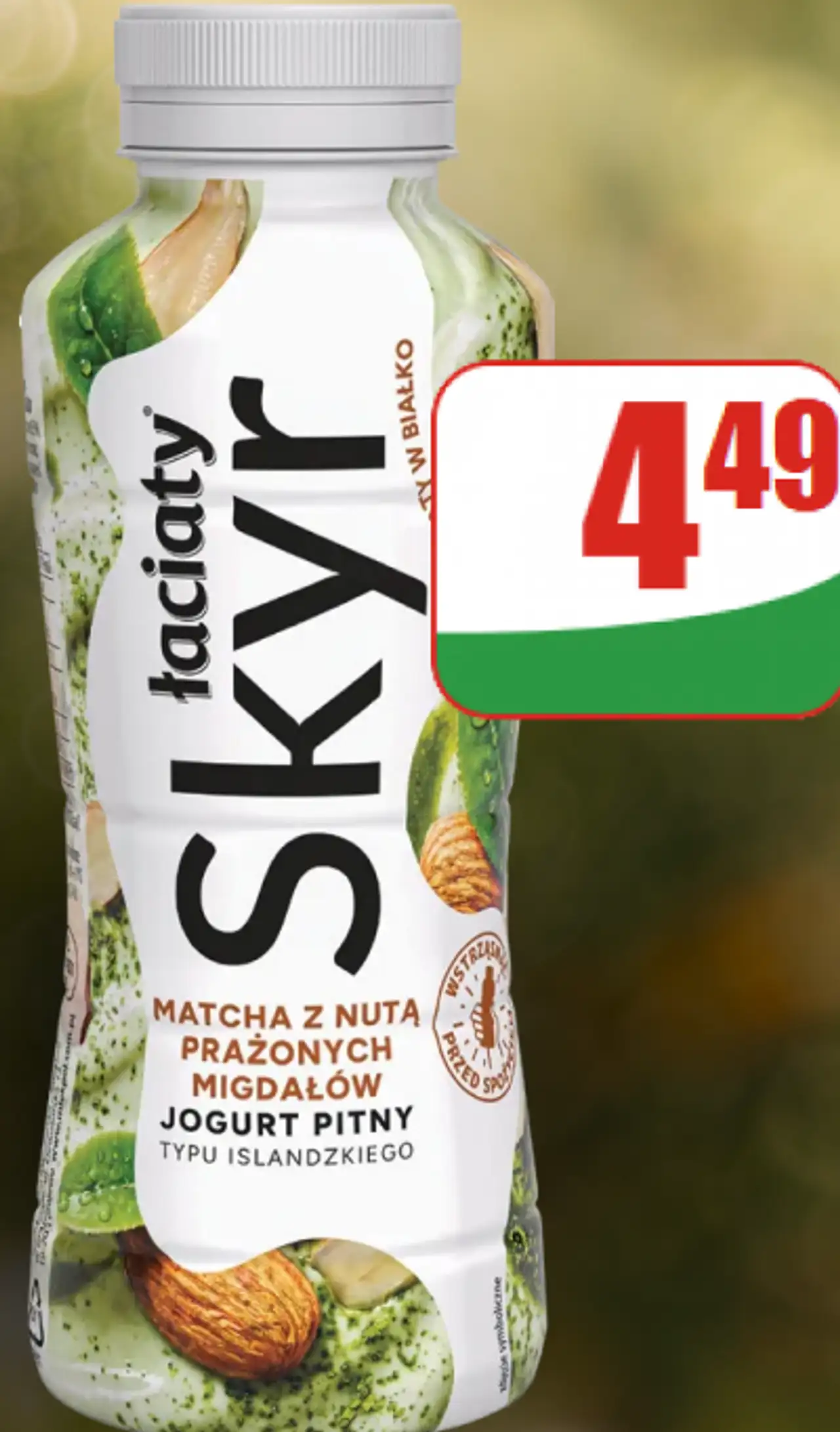 Łaciate Skyr Jogurt pitny typu islandzkiego Matcha z nutą prażonych migdałów