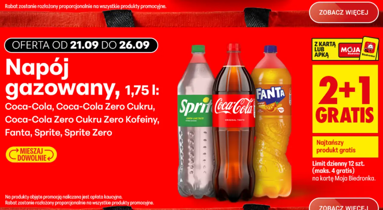 Napój gazowany Coca-Cola, Coca-Cola Zero Cukru, Coca-Cola Zero Cukru Zero Kofeiny, Fanta, Sprite, Sprite Zero